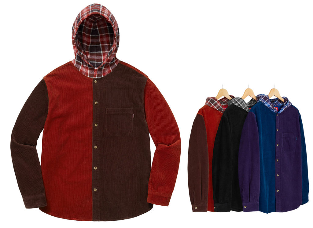 Hooded Color Blocked Corduroy Shirt