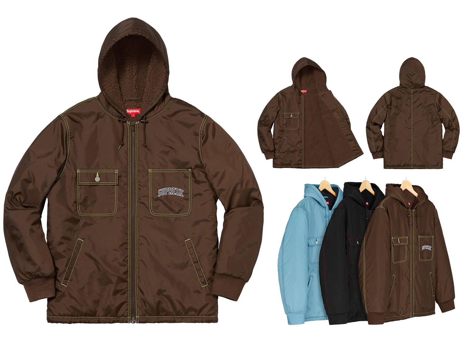 Sherpa Lined Nylon Zip Up Jacket